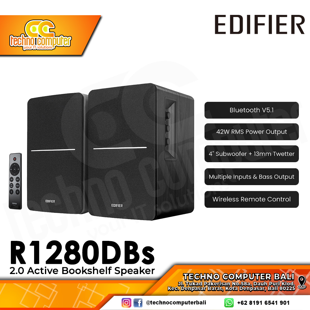 SPEAKER EDIFIER R1280DBs Active 2.0 Bluetooth Bookshelf Speaker Set - Black