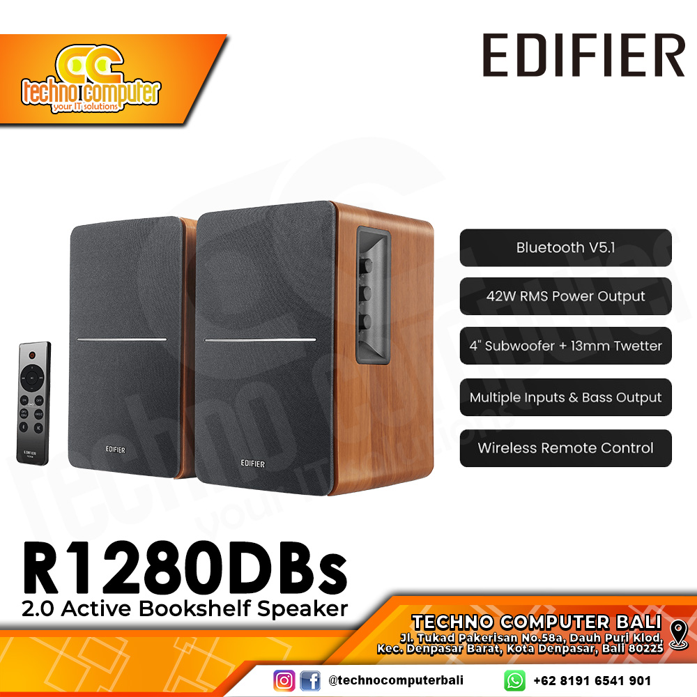 SPEAKER EDIFIER R1280DBs Active 2.0 Bluetooth Bookshelf Speaker Set - Brown/Wood