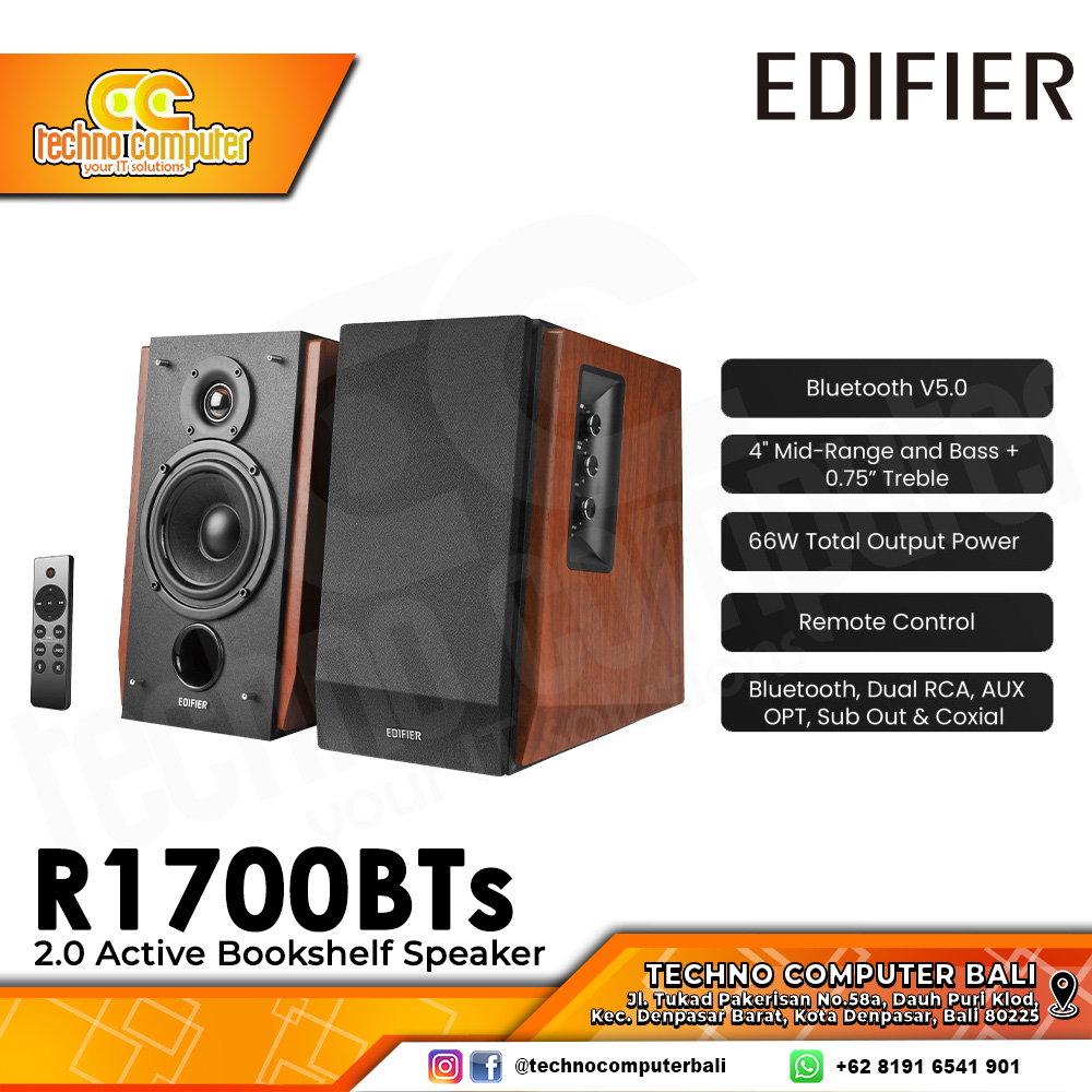 SPEAKER EDIFIER R1700BTs Active 2.0 Bluetooth Bookshelf Speaker Set - Brown/Wood