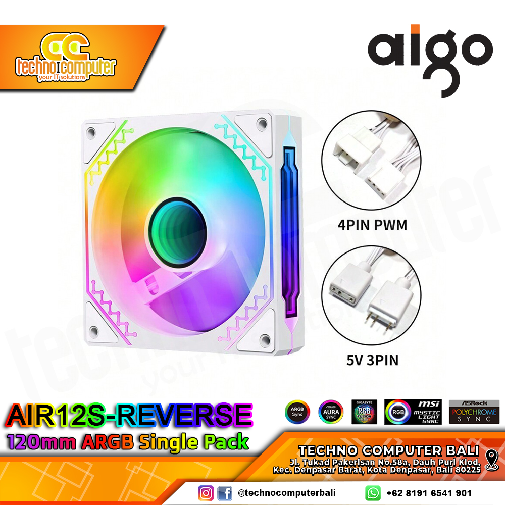 FAN CASING AIGO AIR12S-REVERSE WHITE - 120mm Single Pack ARGB Fan