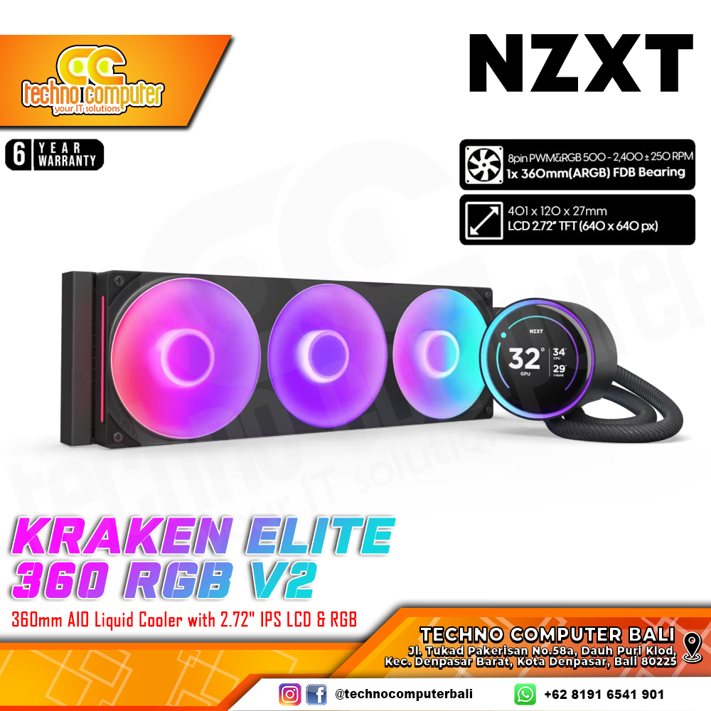 NZXT KRAKEN ELITE 360 RGB V2 Black - CPU Cooler - 360mm AIO Liquid Cooler with LCD Display and RGB