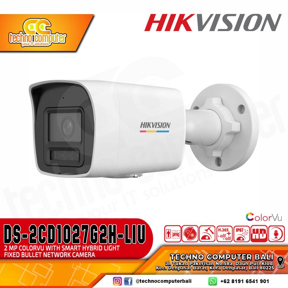 HIKVISION DS-2CD1027G2H-LIU 2MP (2.8mm) OUTDOOR with Smart Hybrid Light Fixed Bullet Network Camera 