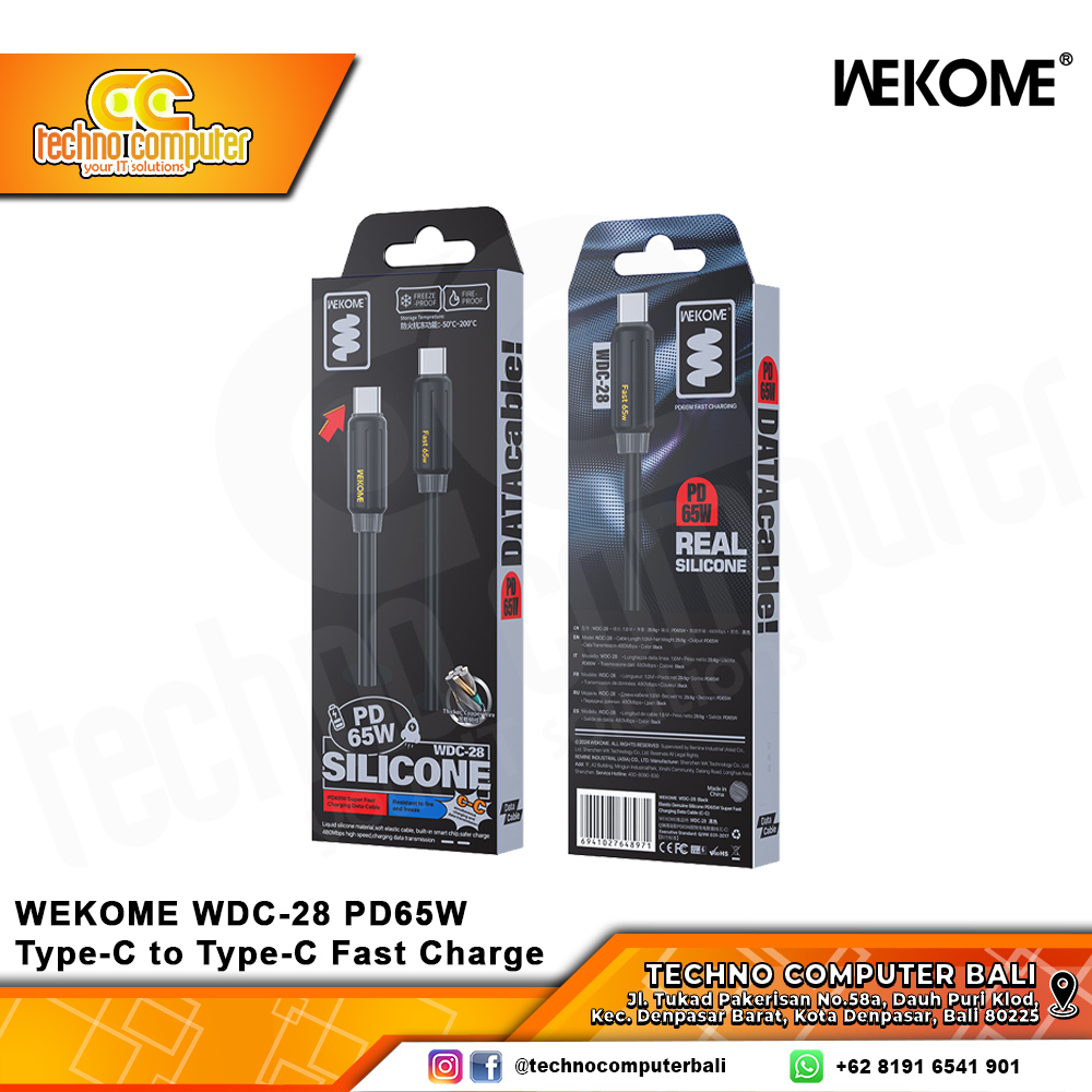 WEKOME WDC-28 PD65W KABEL USB Type-C to Type-C Fast Charge Black - 1M