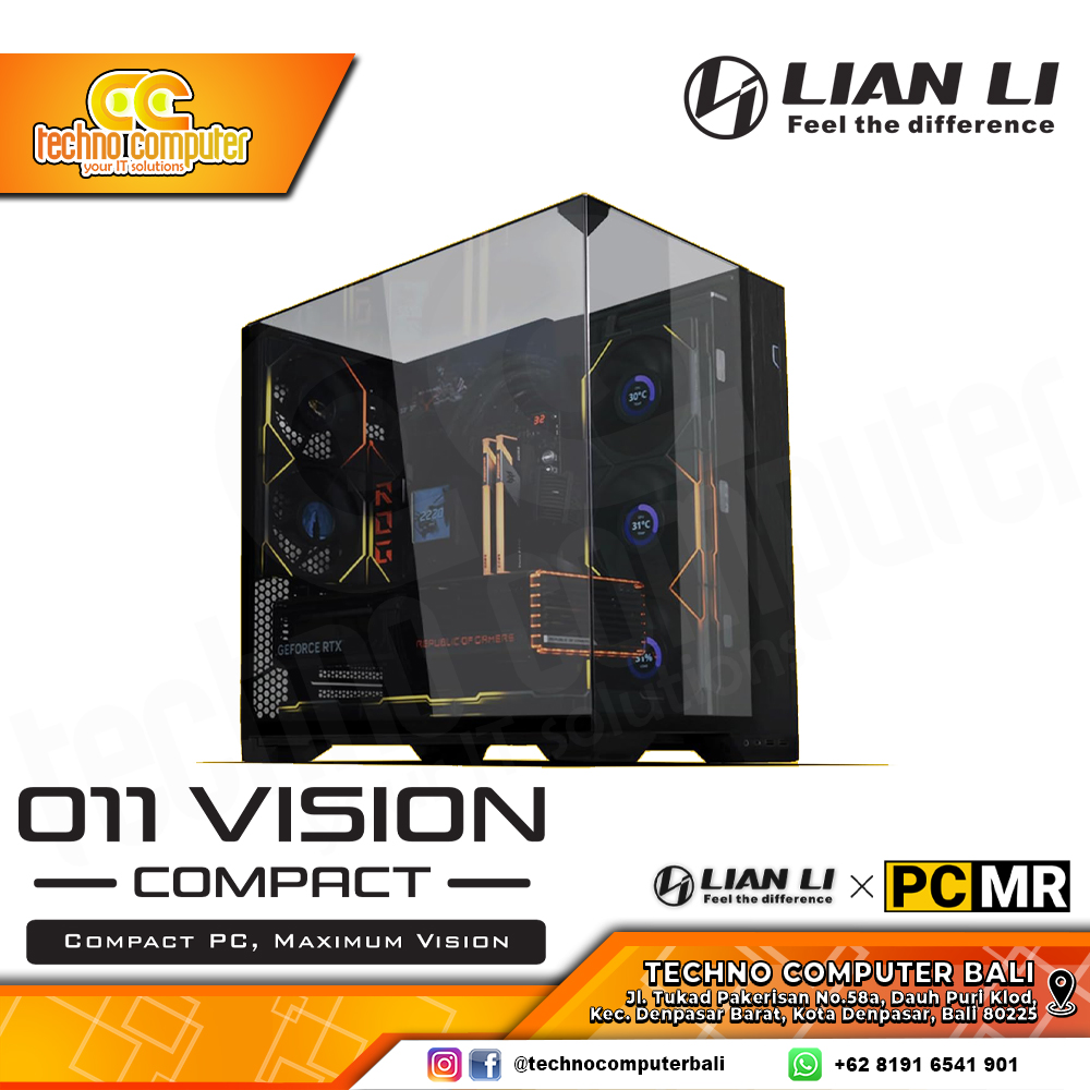 CASING LIAN LI O11 VISION Compact Black - Tower ATX Case Collaboration with PCMR