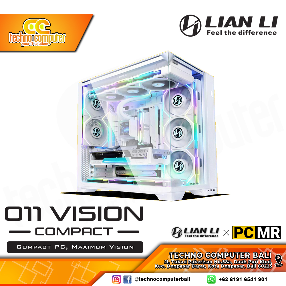 CASING LIAN LI O11 VISION Compact White - Tower ATX Case Collaboration with PCMR 3 Side Tempered Gla
