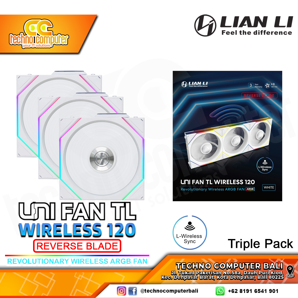 FAN CASING LIAN LI UNI FAN TL 120 REEVERSE BLADE Wireless White - 120mm Triple Pack ARGB Fan