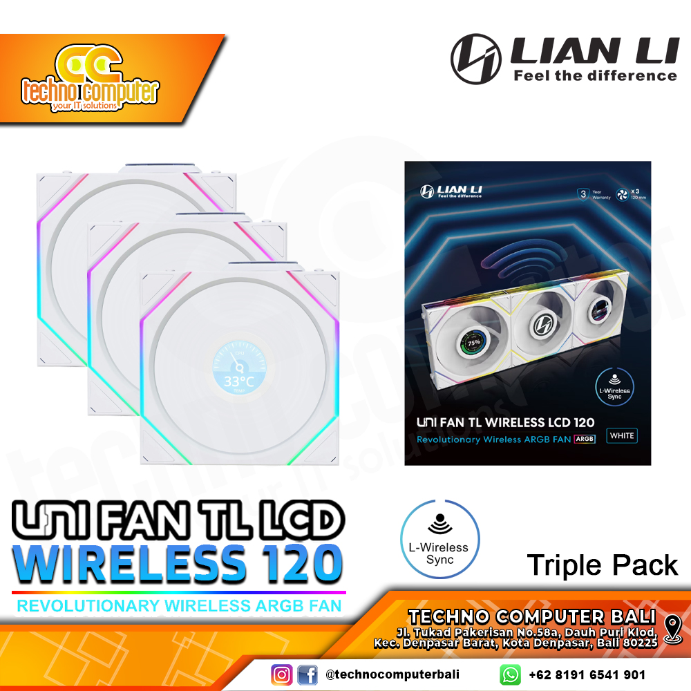 FAN CASING LIAN LI UNI FAN TL LCD 120 Wireless White - 120mm Triple Pack ARGB Fan