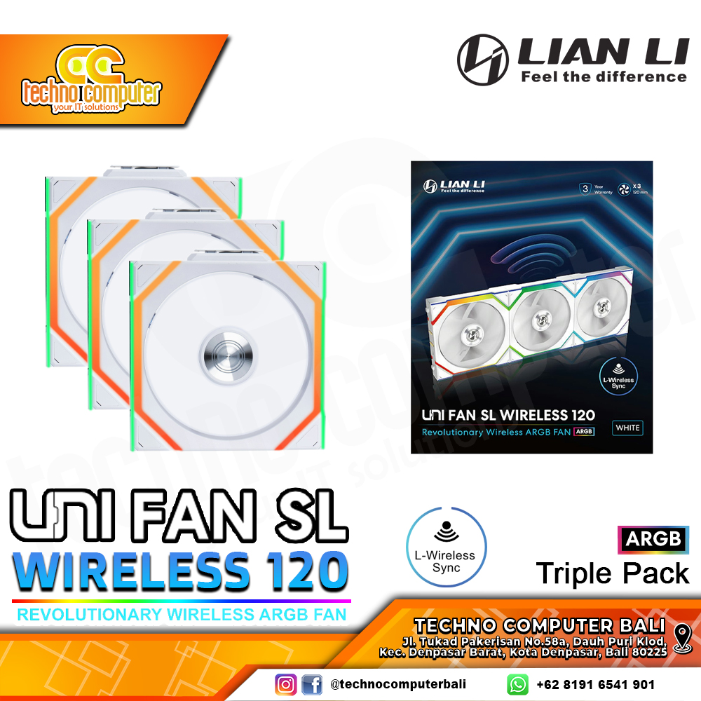 FAN CASING LIAN LI UNI FAN SL 120 Wireless White - 120mm Triple Pack ARGB Fan