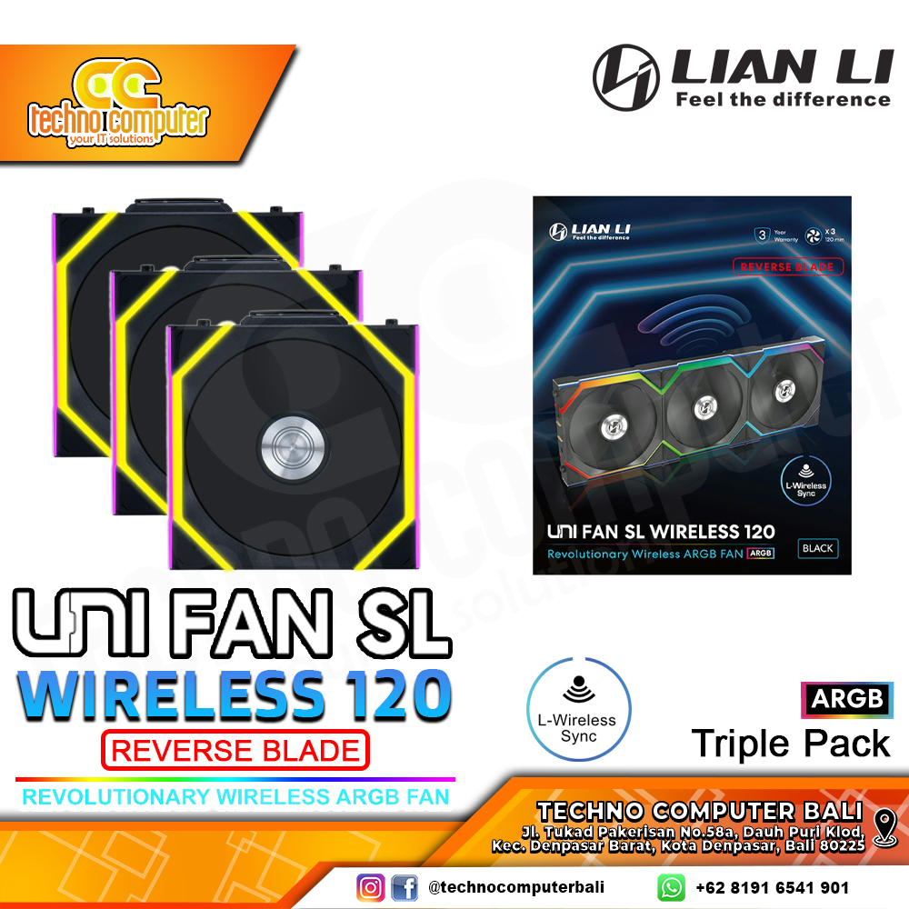 FAN CASING LIAN LI UNI FAN SL 120 REVERSE BLADE Wireless Black - 120mm Triple Pack ARGB Fan