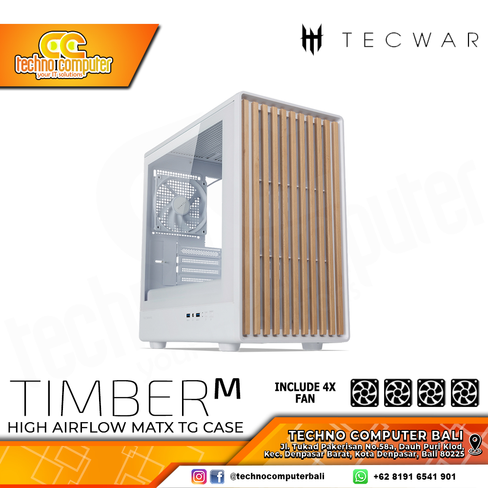 CASING TECWARE TIMBER M TG White - Mid Tower mATX Case Tempered Glass (Free 4x Fan)