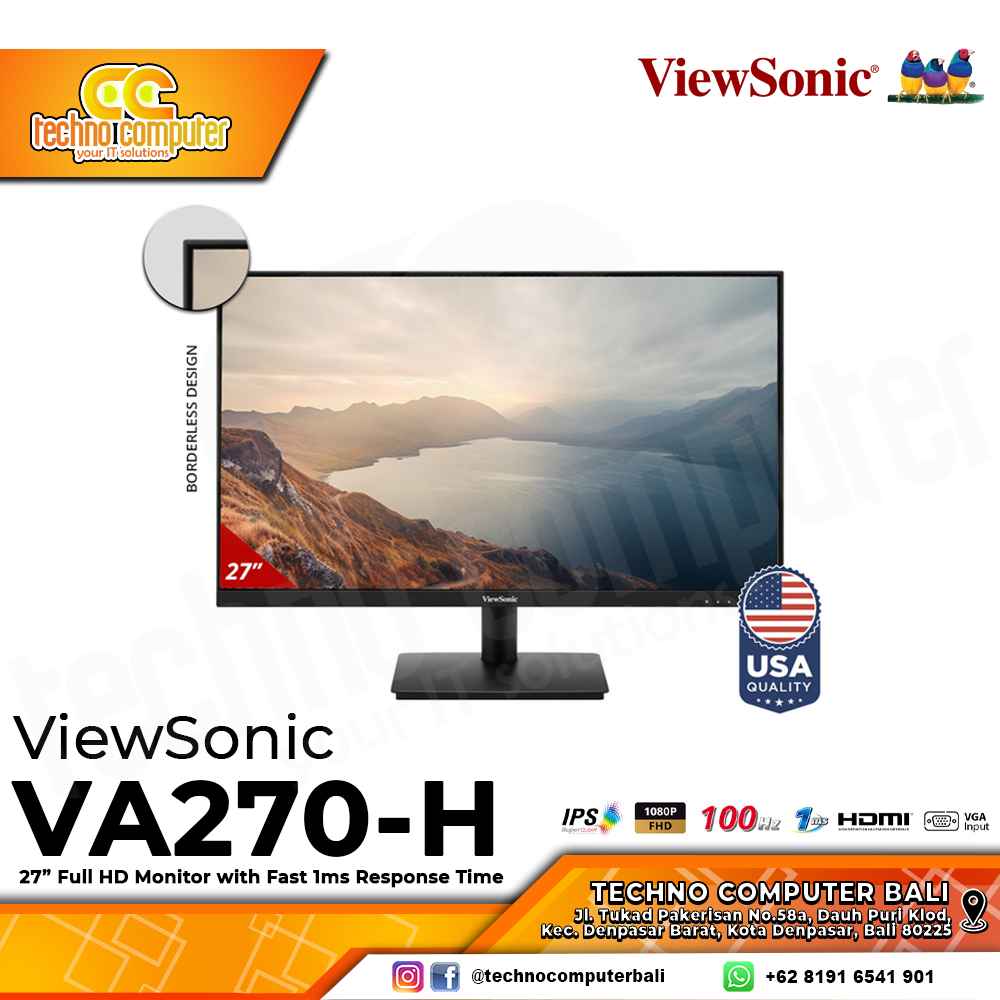 VIEWSONIC VA270-H LED Monitor - 27 inch, FHD (1920 x 1080), IPS, 100Hz, 4ms
