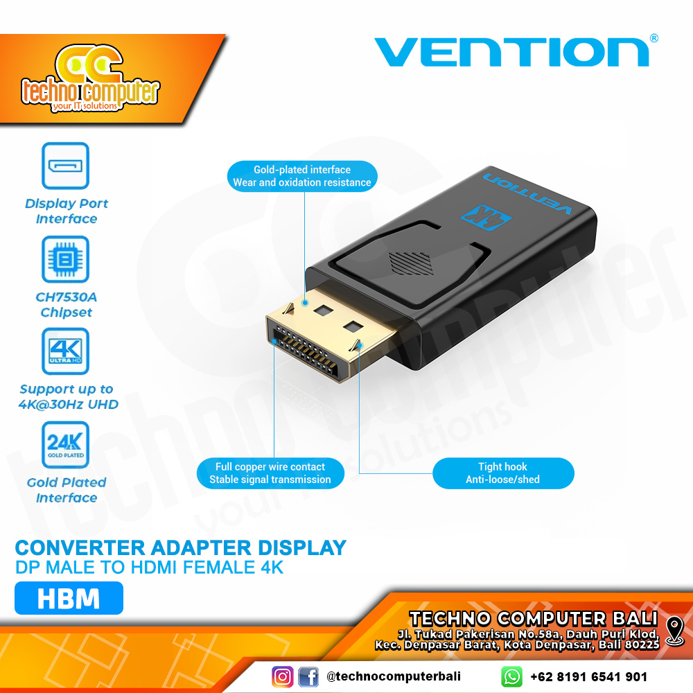 VENTION CONVERTER ADAPTER DISPLAY - DP Male to HDMI Female 4K - HBM