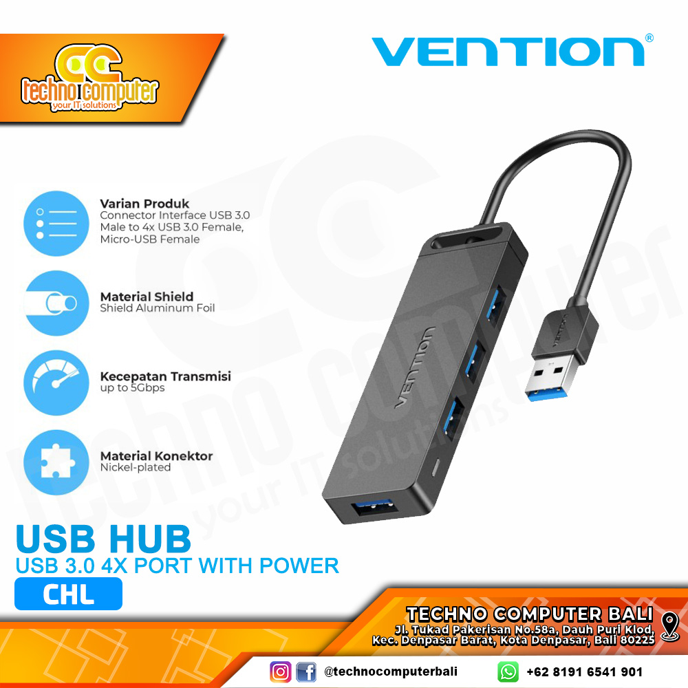 VENTION USB HUB 3.0 4x Port with Power Super Speed - CHL 1M