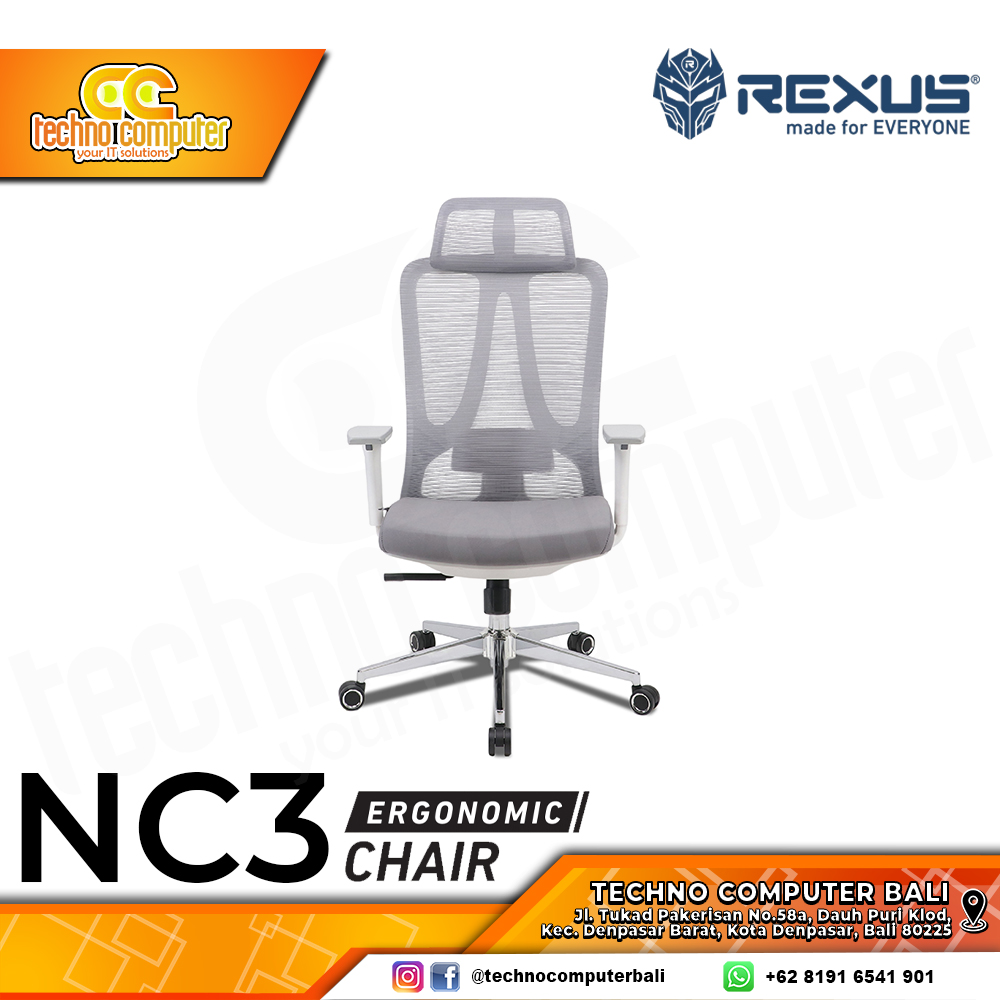 KURSI OFFICE REXUS NC3 ERGONOMIC CHAIR - WHITE GREY