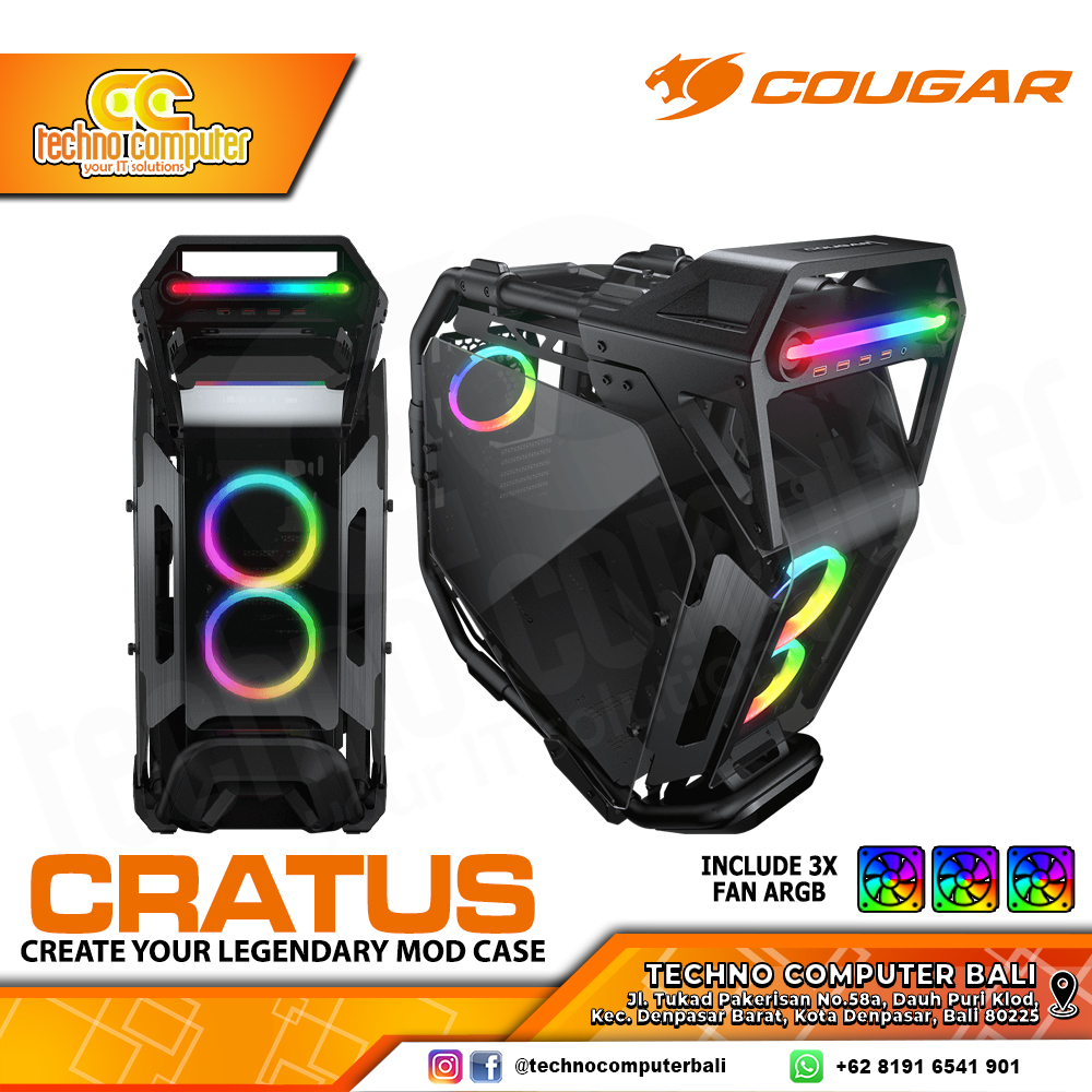 CASING COUGAR CRATUS - Mid Tower E-ATX Case Tempered Glass (Free 3x ARGB Fan)