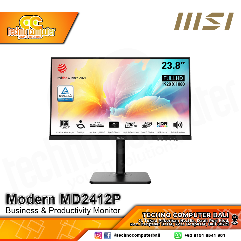 MSI Modern MD2412P Monitor - 24 inch, FHD (1920 x 1080), IPS, 100Hz, 4ms