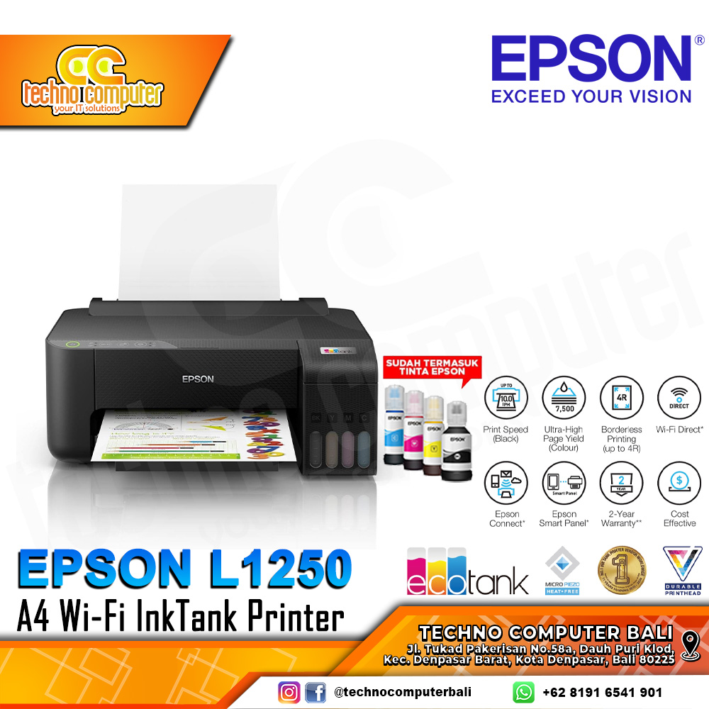 PRINTER EPSON L1250 A4 EcoTank Wi-Fi Ink Tank Printer