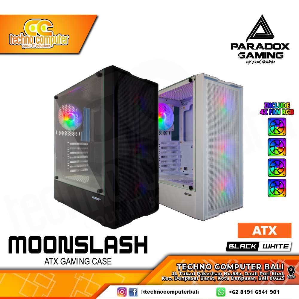 CASING PARADOX GAMING MOONSLASH White - Mid Tower ATX Case Tempered Glass (Free 4x Fix RGB Fan)