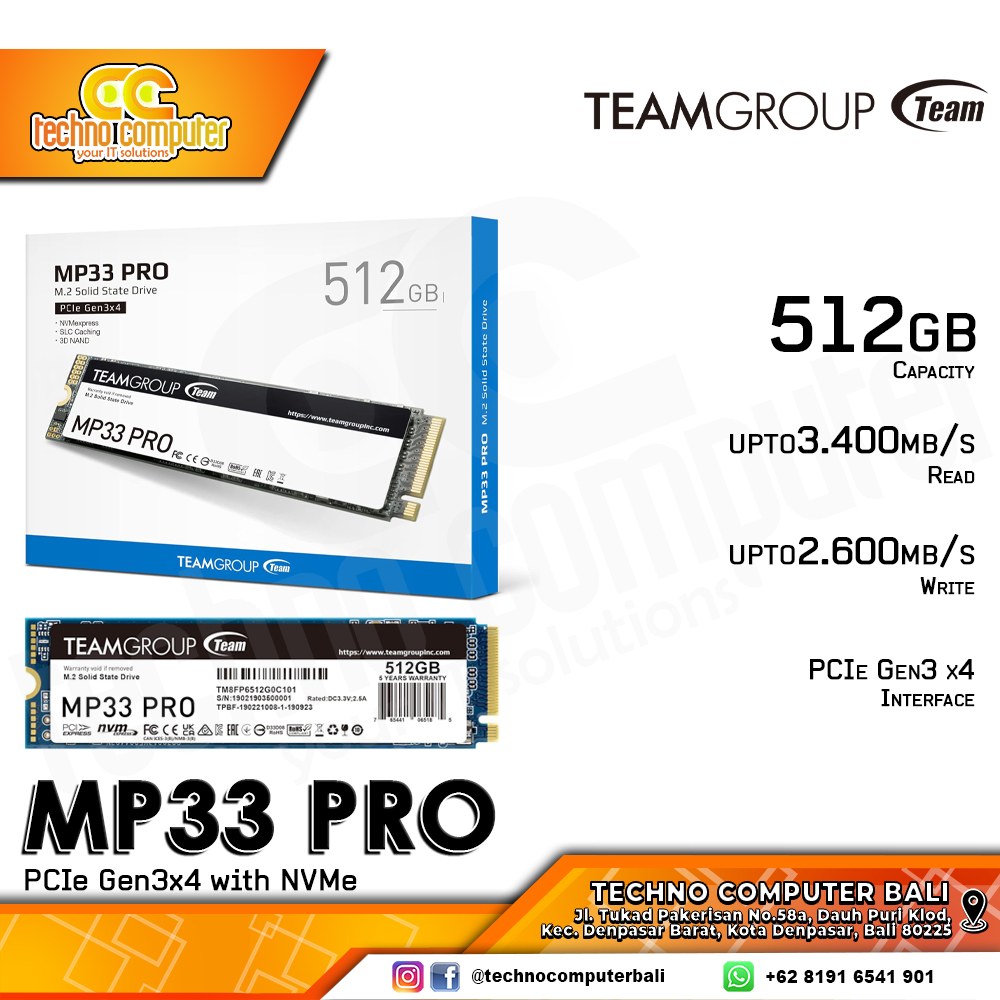 SSD TEAM MP33 PRO M.2 NVMe 2280 PCIe Gen3 x4 - 512GB
