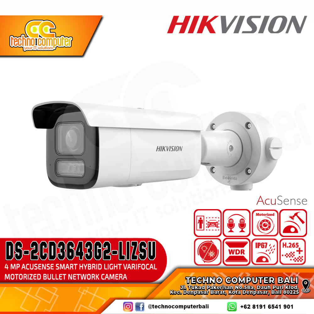 HIKVISION DS-2CD3643G2-LIZSU 4MP (2.7-13.5mm) OUTDOOR Motorized Varifocal Bullet Network Camera CCTV