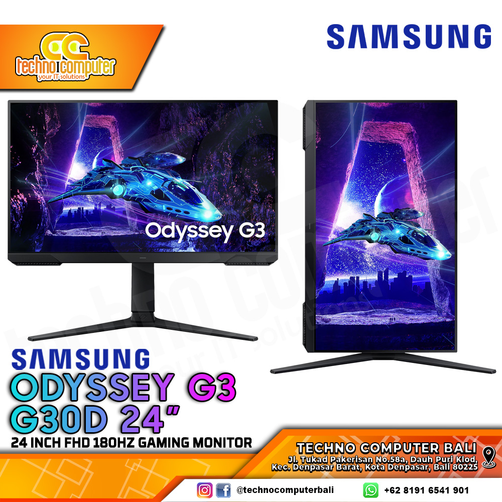 SAMSUNG ODYSSEY G3 G30D LS24DG302EEXXD Gaming Monitor - 24 inch, FHD (1920 x 1080), VA, 180Hz, 1ms