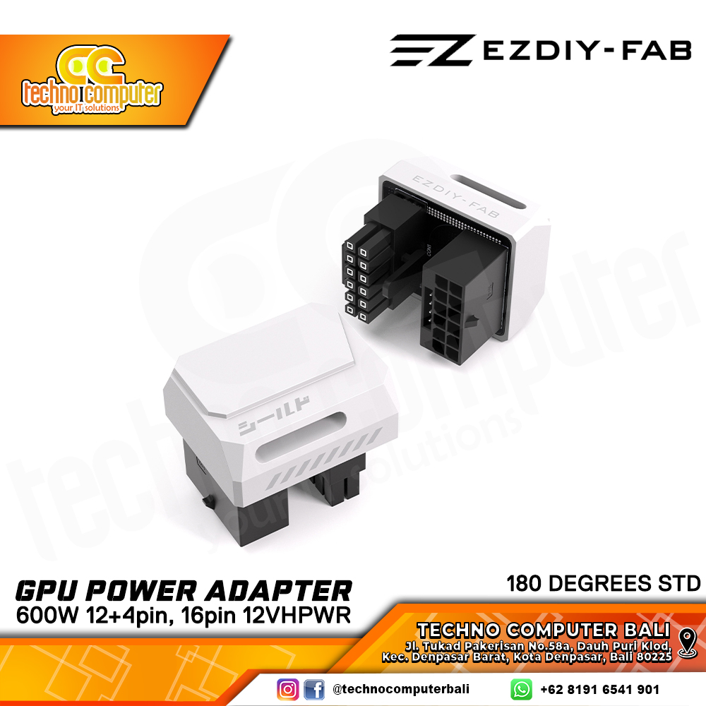 EZDIY-FAB SHIRUDU 12VHPWR 12+4P STD GPU 180 Angle Adapter - White