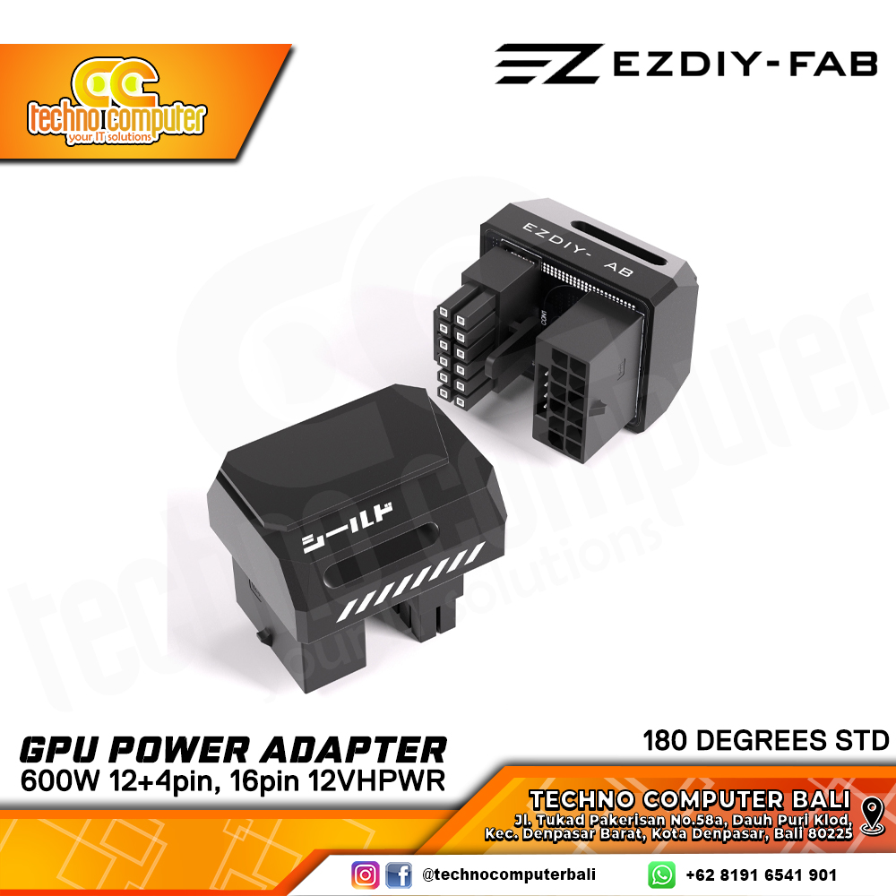 EZDIY-FAB SHIRUDU 12VHPWR 12+4P STD GPU 180 Angle Adapter - Black