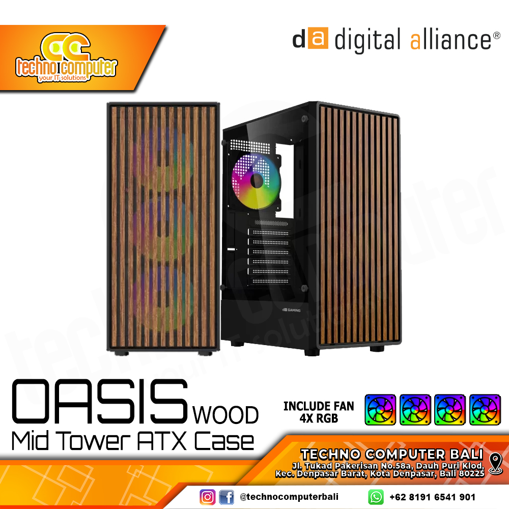 CASING DA OASIS TG WOOD - Mid Tower ATX Case Tempered Glass (Free 4x ARGB Fan)