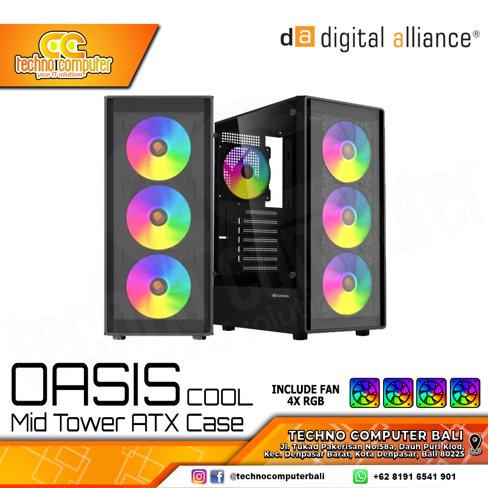 CASING DA OASIS COOL - Mid Tower ATX Case Tempered Glass (Free 4x ARGB Fan)