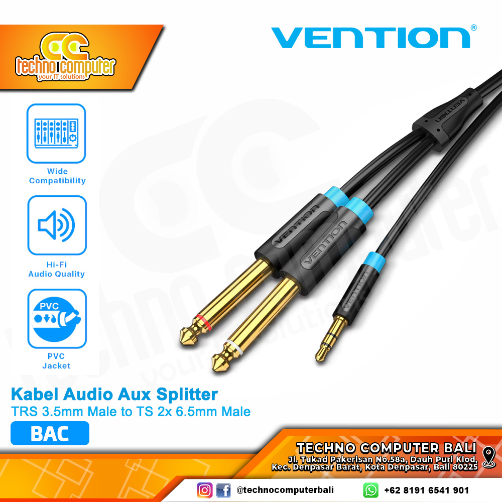 VENTION KABEL AUDIO SPLITTER TRS 3.5mm Male to TS 2x 6.5mm Male PVC Black - BAC 2M