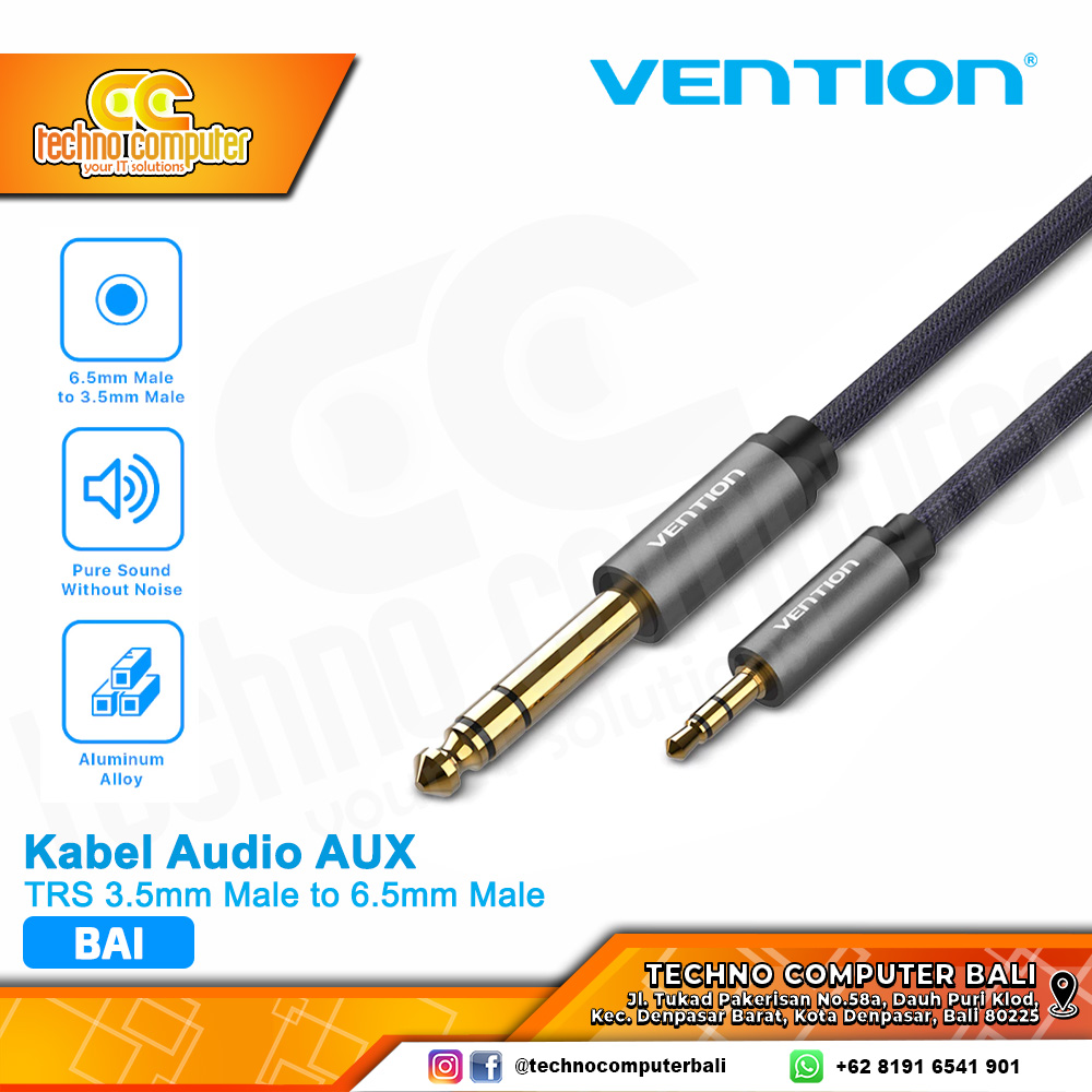 VENTION KABEL AUDIO AUX TRS 3.5mm Male to 6.5mm Male Nylon Braided Metal Gray - BAI 1.5M
