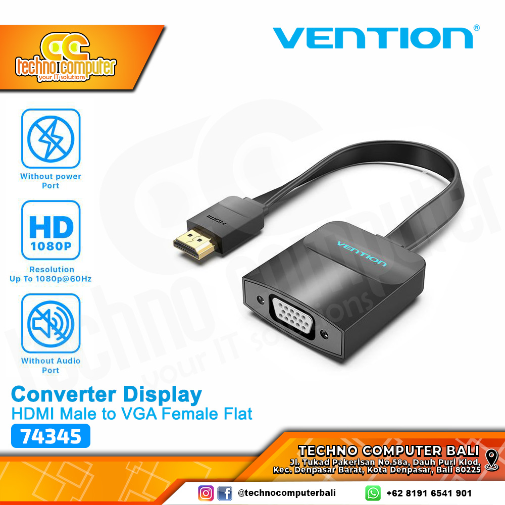 VENTION CONVERTER ADAPTER HDMI Male to VGA Female Flat - 74345 0.15M