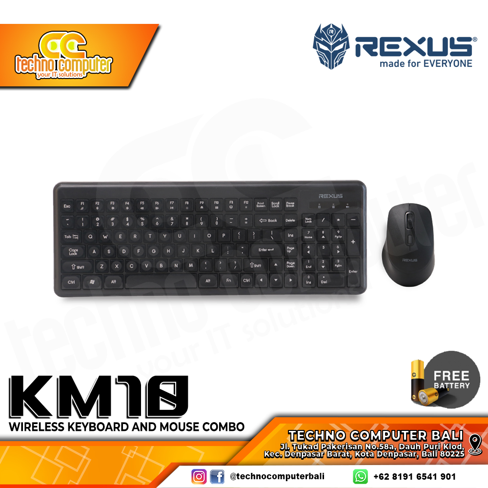 REXUS KM10 Combo Wireless Black - Office Keyboard & Mouse Wireless