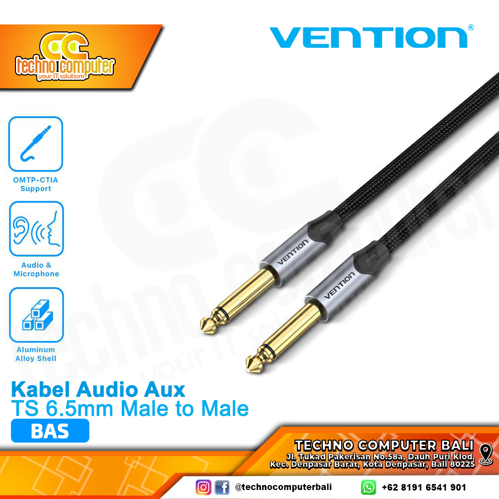 VENTION KABEL AUDIO AUX TS 6.5mm Male to 6.5mm Male Braided - BAS 1M