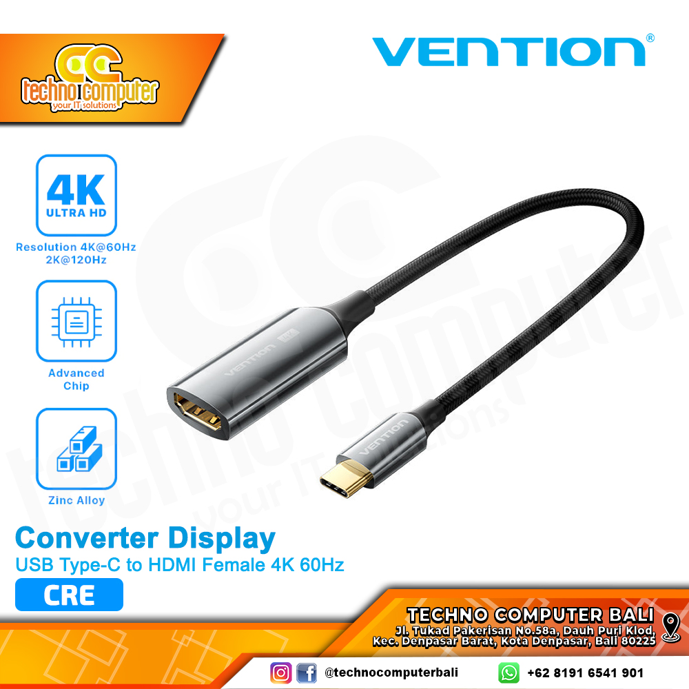 VENTION CONVERTER ADAPTER DISPLAY - USB Type-C to HDMI Female 4K 2K Braided - CRE 0.25M