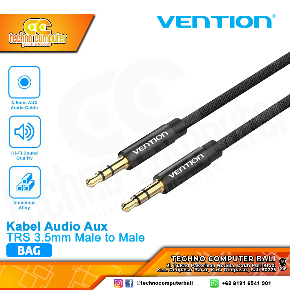 VENTION KABEL AUDIO AUX 3.5mm Male to Male Fabric Braided - BAG 3M