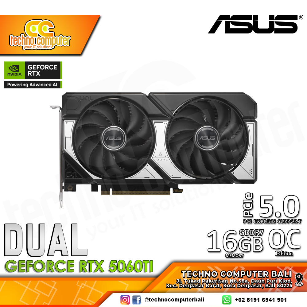 ASUS DUAL NVIDIA GeForce RTX 5060 TI OC Edition 16GB GDDR7