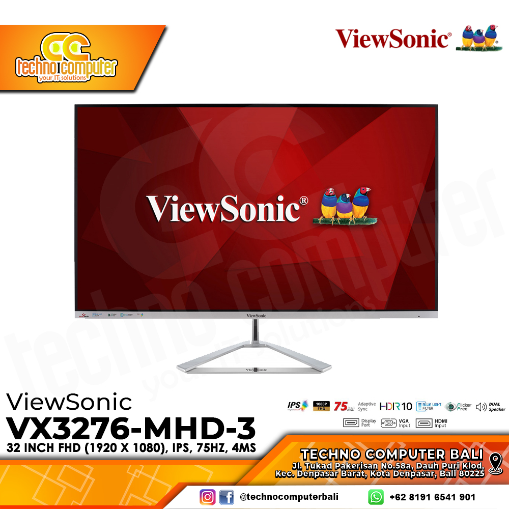 VIEWSONIC VX3276-MHD-3 Entertainment Monitor - 32 inch, FHD (1920 x 1080), IPS, 75Hz, 4ms