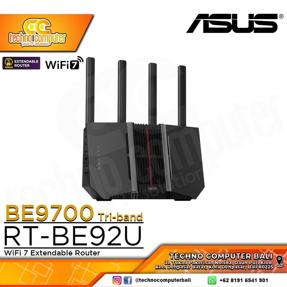 ROUTER ASUS RT-BE92U BE9700 Tri-band WiFi 7 Gigabit Wireless Router with AiMesh