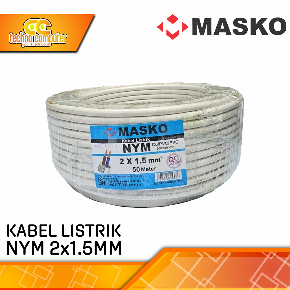 KABEL LISTRIK MASKO NYMHY 2x1.5mm WHITE (SERABUT)