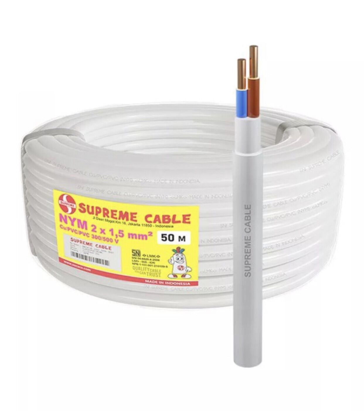 KABEL LISTRIK SUPREME NYM 2x1.5mm WHITE (TEMBAGA TUNGGAL)
