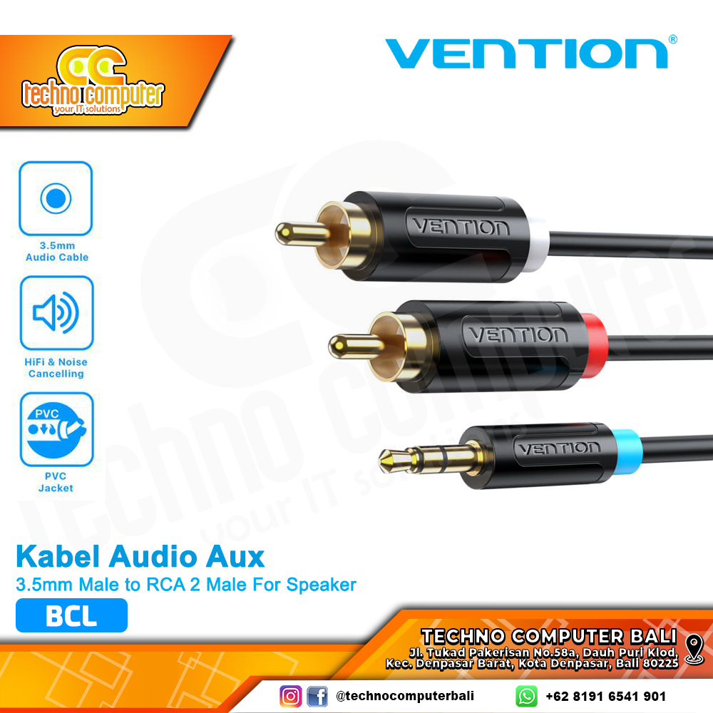 VENTION KABEL AUDIO TRS 3.5mm to RCA 2 Male for Speaker - BCL 1M