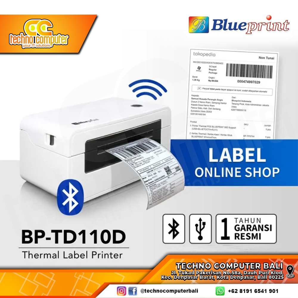 PRINTER BARCODE THERMAL BLUEPRINT BP-TD110D BLUETOOTH