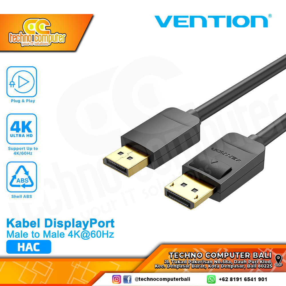 VENTION KABEL DISPLAY - Kabel DisplayPort - DisplayPort Male to Male 1.2 4K 60Hz - HAC 1.5M