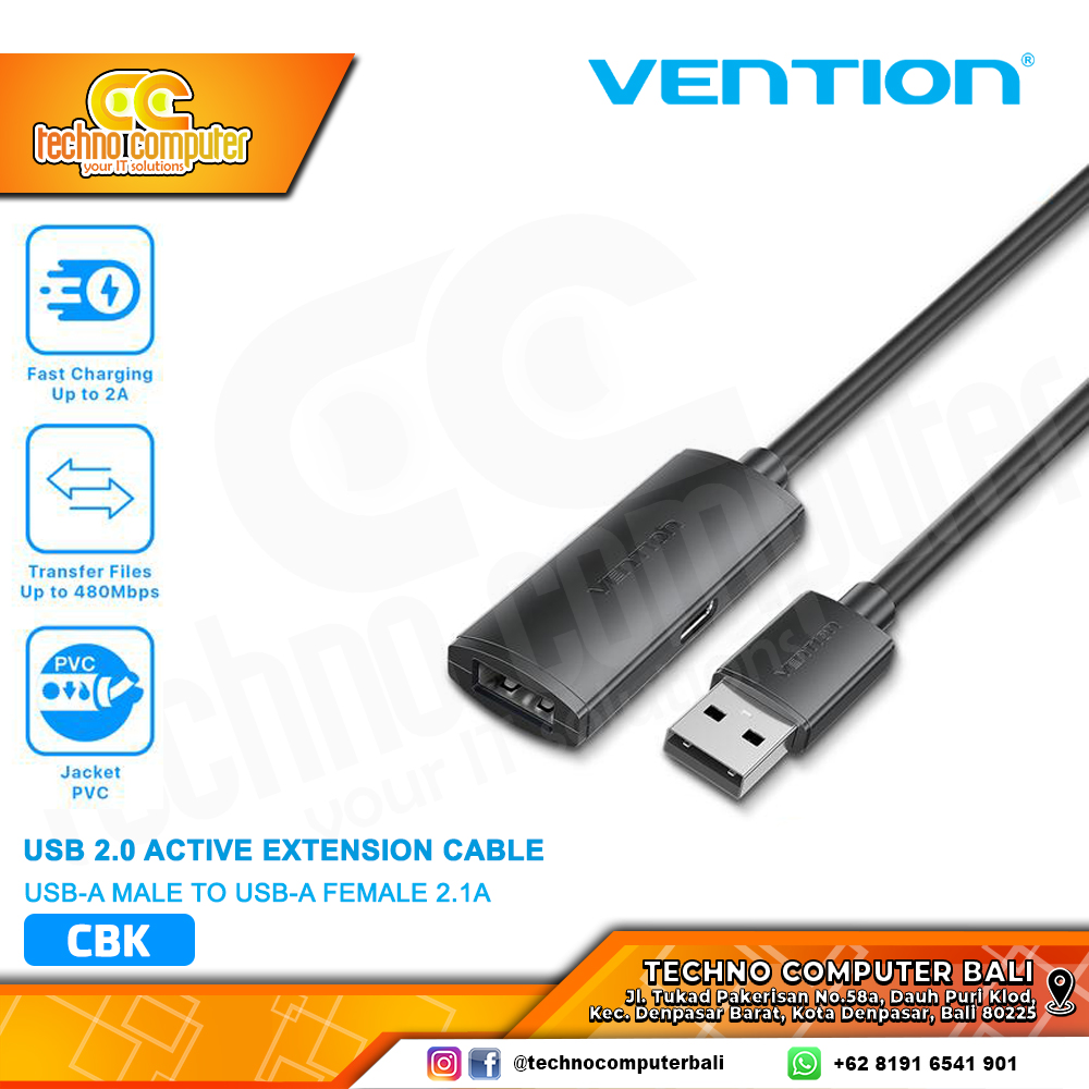VENTION Kabel USB Extension Active USB 2.0 Male to Female with Type C Power Supply - CBK 10M
