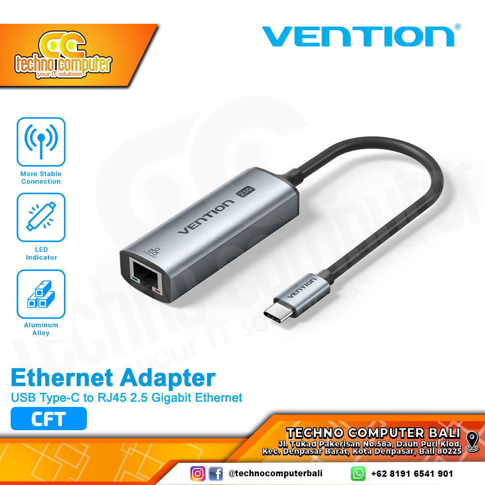 USB LAN VENTION EHTERNET ADAPTER - USB Type-C to RJ45 2.5 Gigabit Ethernet - CFT 0.15M