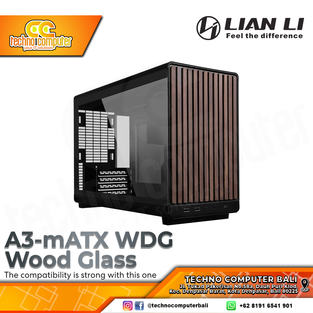 CASING LIAN LI A3-mATX-WDG Wood Glass Edition Black - Mini Tower Tempered Glass mATX Case
