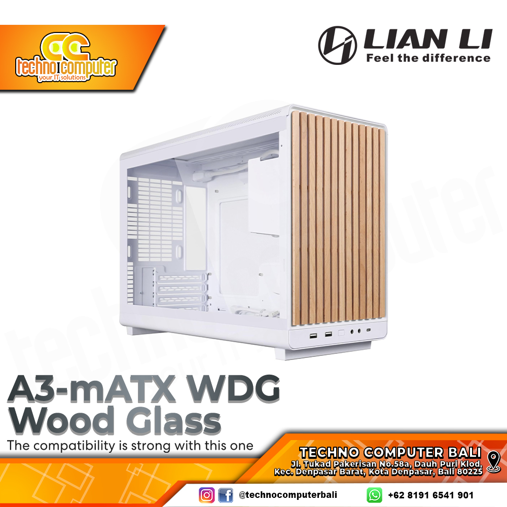 CASING LIAN LI A3-mATX-WDG Wood Glass Edition White - Mini Tower Tempered Glass mATX Case