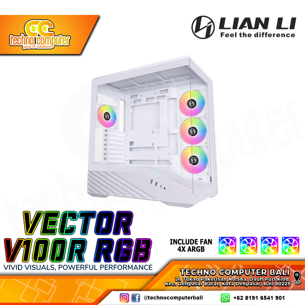 CASING LIAN LI VECTOR V100R RGB White - Mid Tower ATX Case Tempered Glass (Free 4x ARGB Fan)