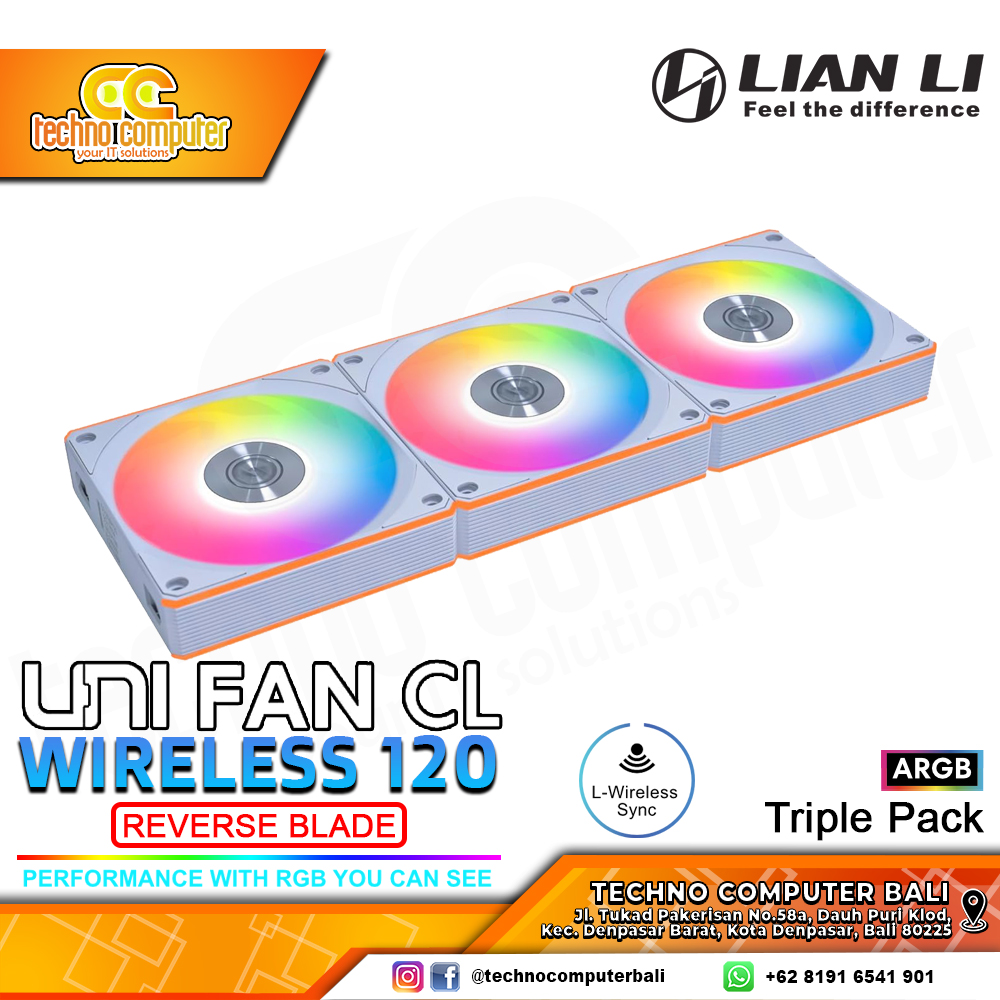 FAN CASING LIAN LI UNI FAN CL Wireless 120 REVERSE BLADE White - 120mm Triple Pack ARGB Fan